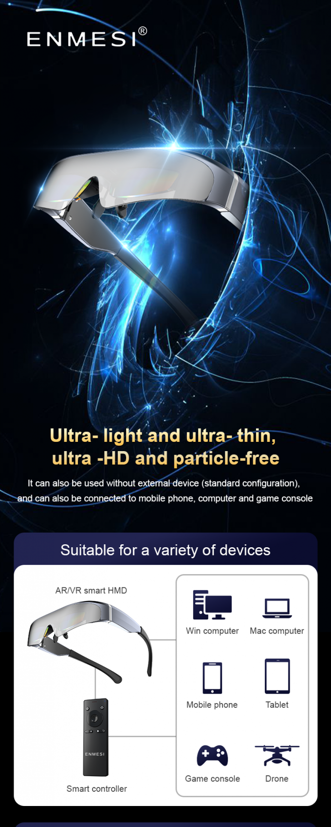 2000 Nits OLED HDMI 200 Inch AR Smart Glasses 1920x1080 Resolution