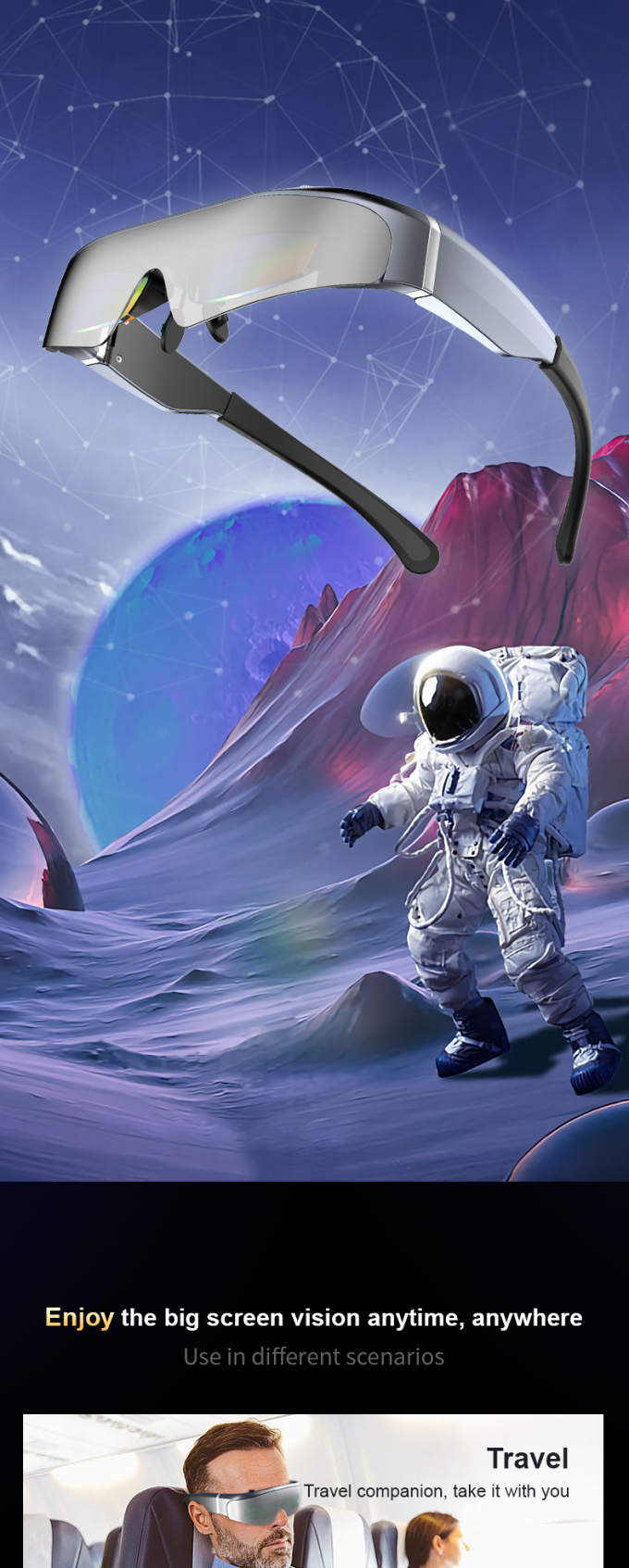 Large FOV OLED Head Mounted Display AR Smart Glasses 1080P