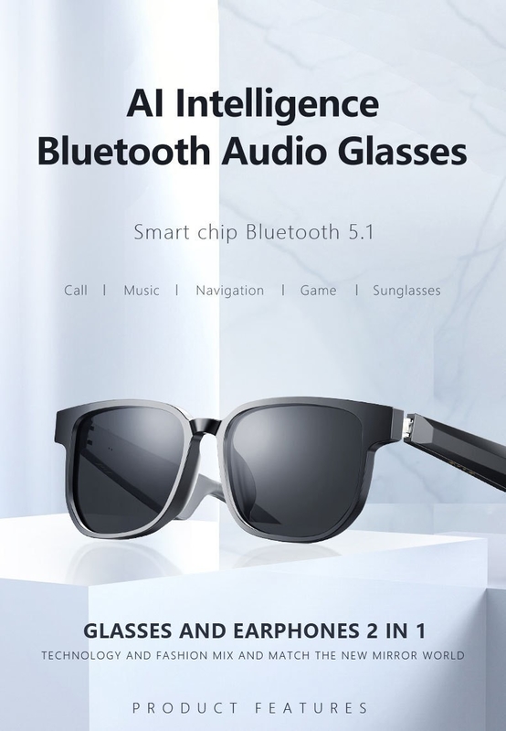 Black Bluetooth Sunglasses With Call Bluetooth 5.1 Version 90mAh 4-6 Hour Music Time